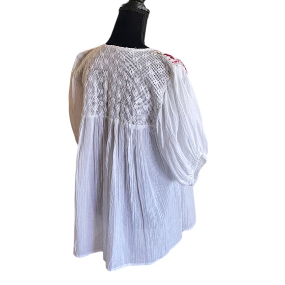 Bohemian shortsleeve white embroidered pheasant pullover festival top size large - Picture 7 of 13